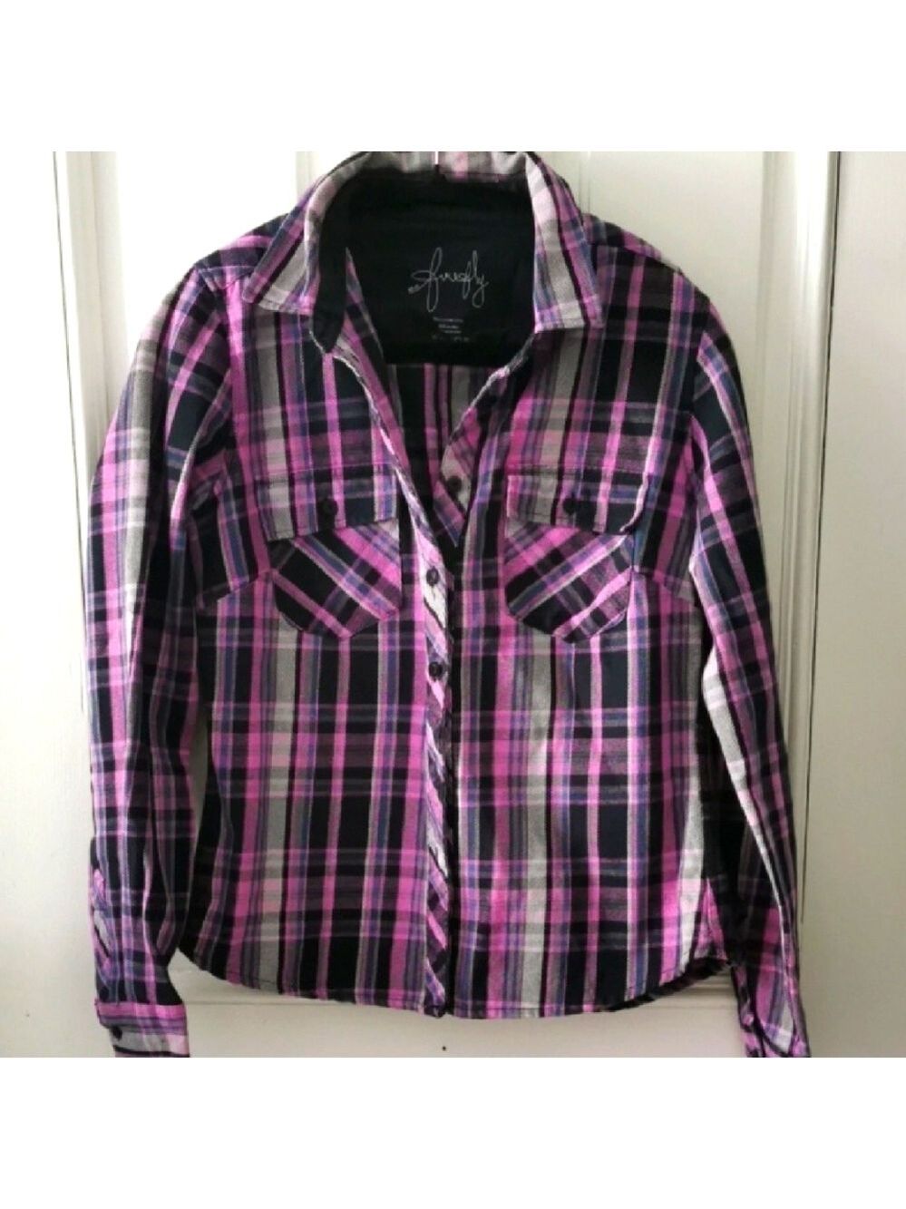 Womens Firefly purple plaid button down cabincore heavy cotton shirt. Size M.